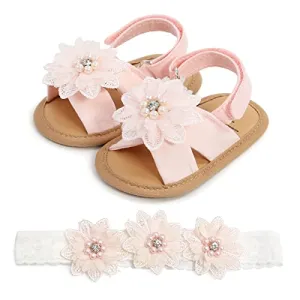 Baby Girls Mary Jane Flats with Floral Princess Wedding Dress Sandals Soft Newborn Infant Crib First Walker Prewalker