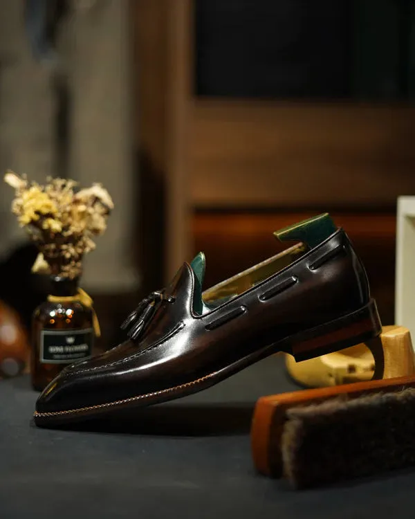 Dark Brown Leather Tassel Loafers