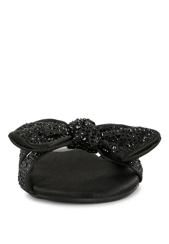 Diamante Bow Front Chic Sliders Sandals