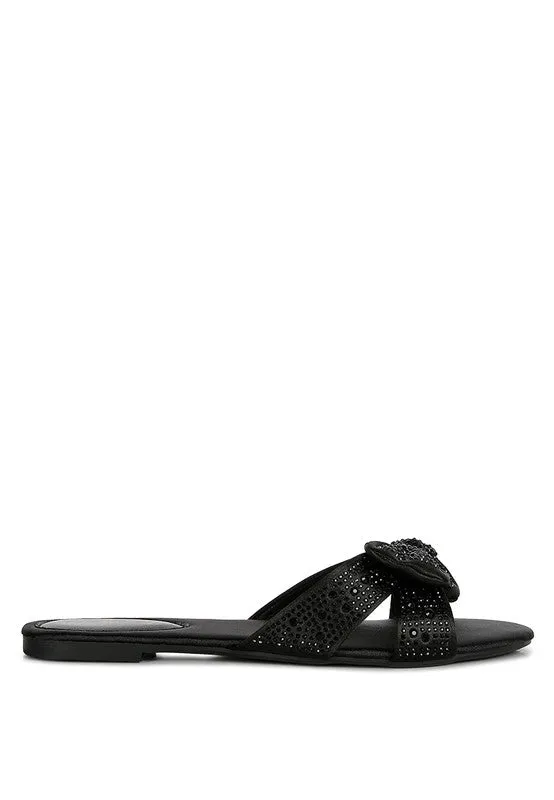 Diamante Bow Front Chic Sliders Sandals