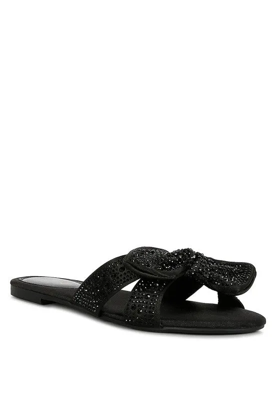 Diamante Bow Front Chic Sliders Sandals