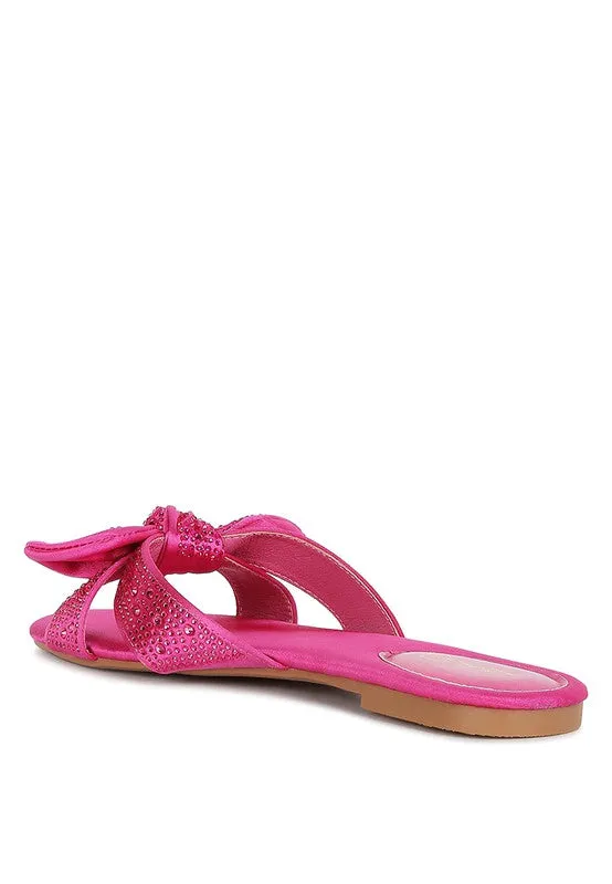 Diamante Bow Front Chic Sliders Sandals