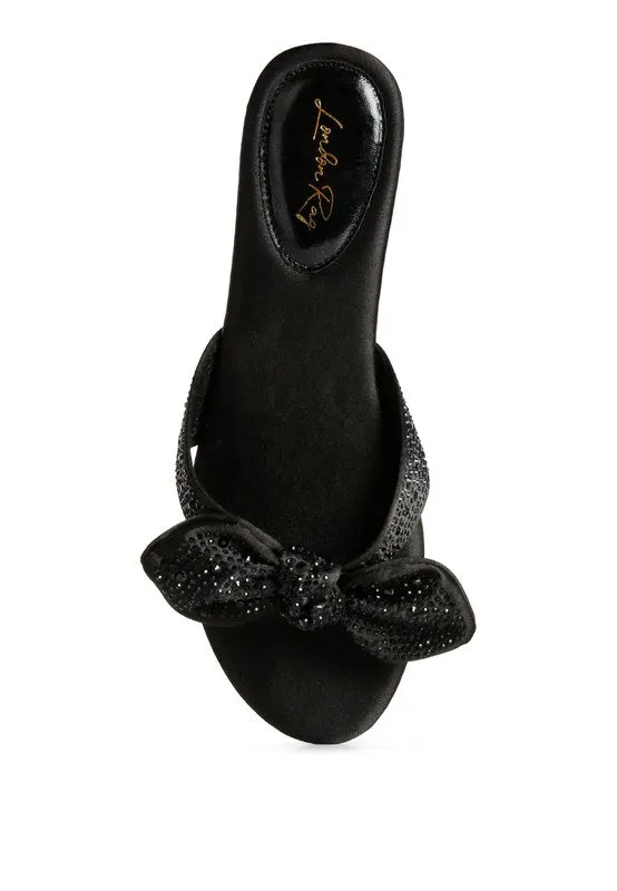 Diamante Bow Front Chic Sliders Sandals
