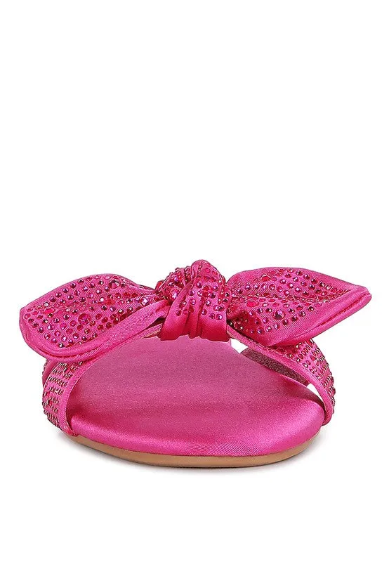 Diamante Bow Front Chic Sliders Sandals