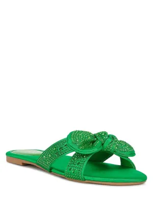 Diamante Bow Front Chic Sliders Sandals