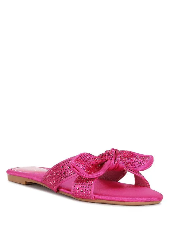 Diamante Bow Front Chic Sliders Sandals