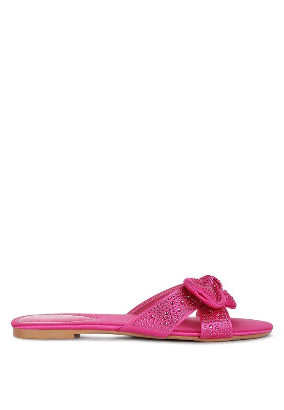 Diamante Bow Front Chic Sliders Sandals