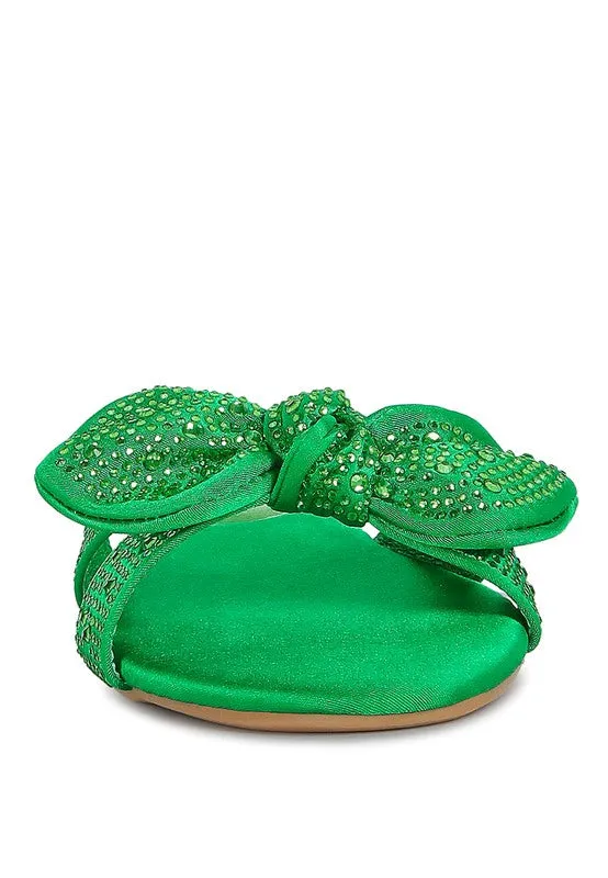 Diamante Bow Front Chic Sliders Sandals