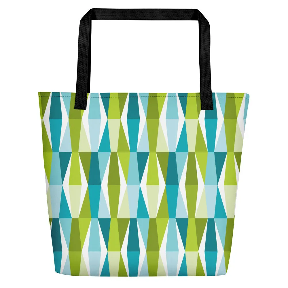 Mid Century Modern Aqua Green LozAnges Beach Bag