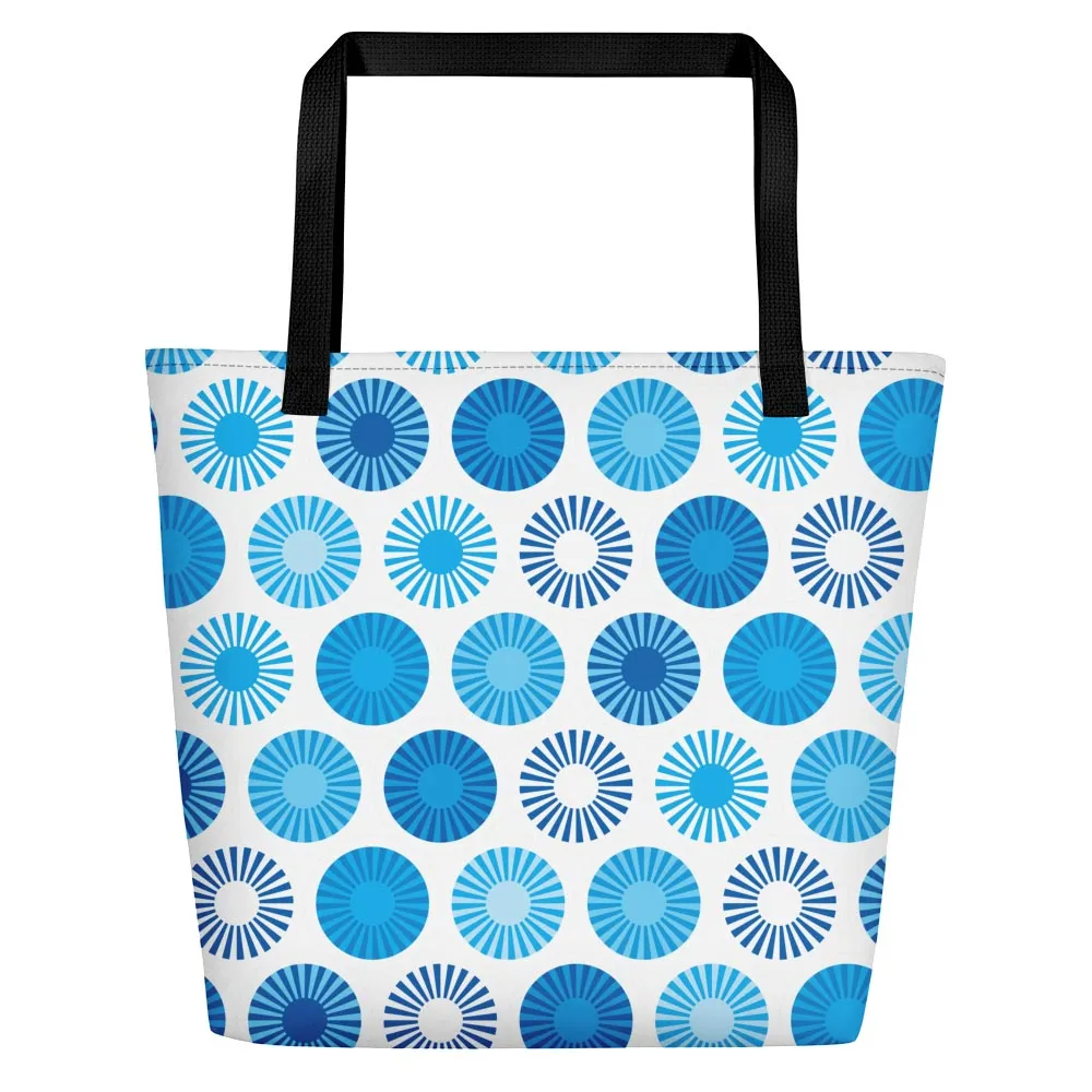 Mid Century Modern Blue FlowerPower Beach Bag
