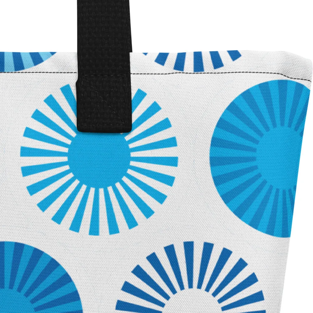 Mid Century Modern Blue FlowerPower Beach Bag