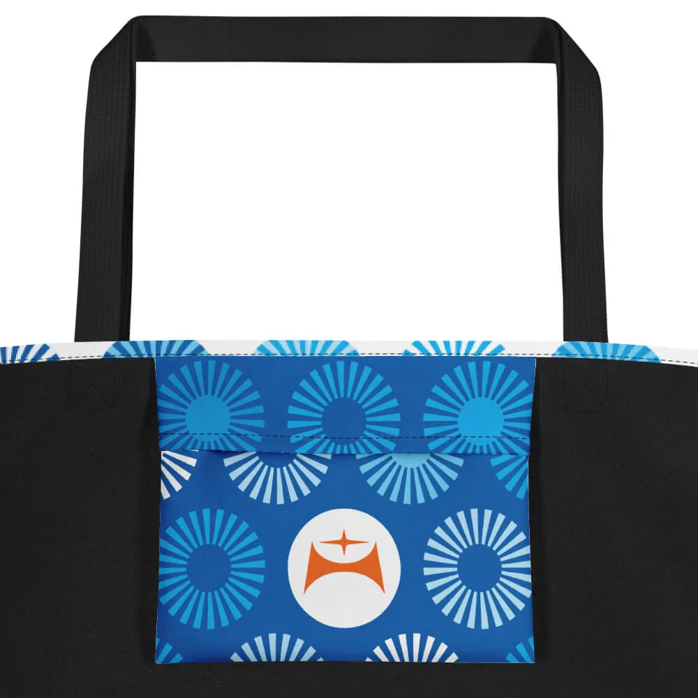Mid Century Modern Blue FlowerPower Beach Bag
