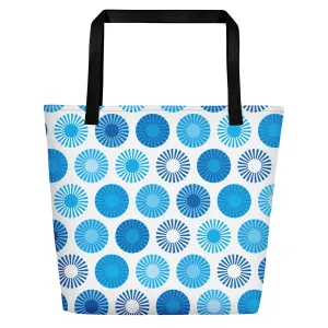 Mid Century Modern Blue FlowerPower Beach Bag