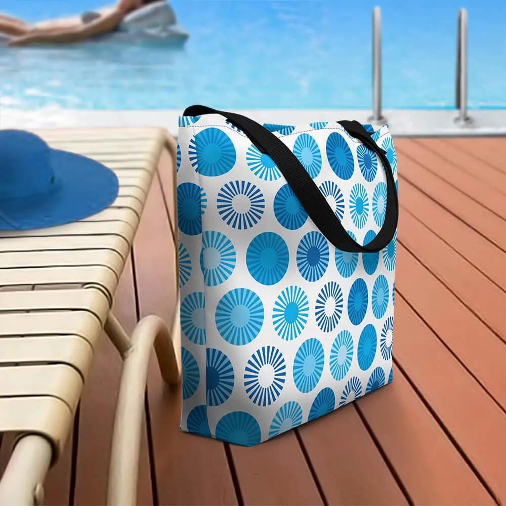 Mid Century Modern Blue FlowerPower Beach Bag