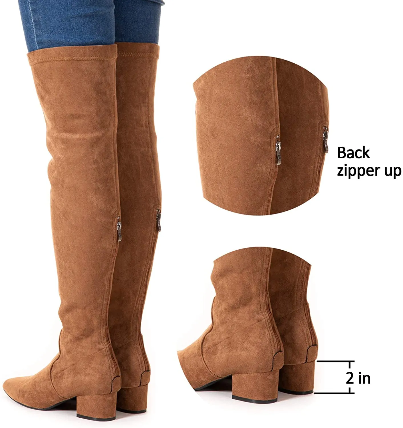 Winter Red Suede Over Knee Chunky Heel Boots