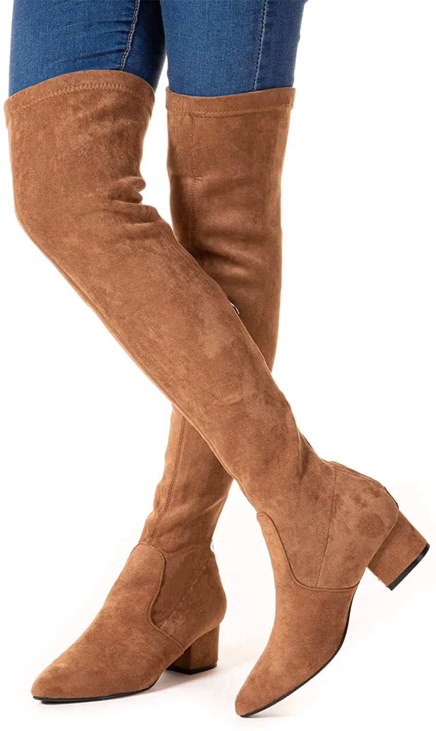 Winter Red Suede Over Knee Chunky Heel Boots